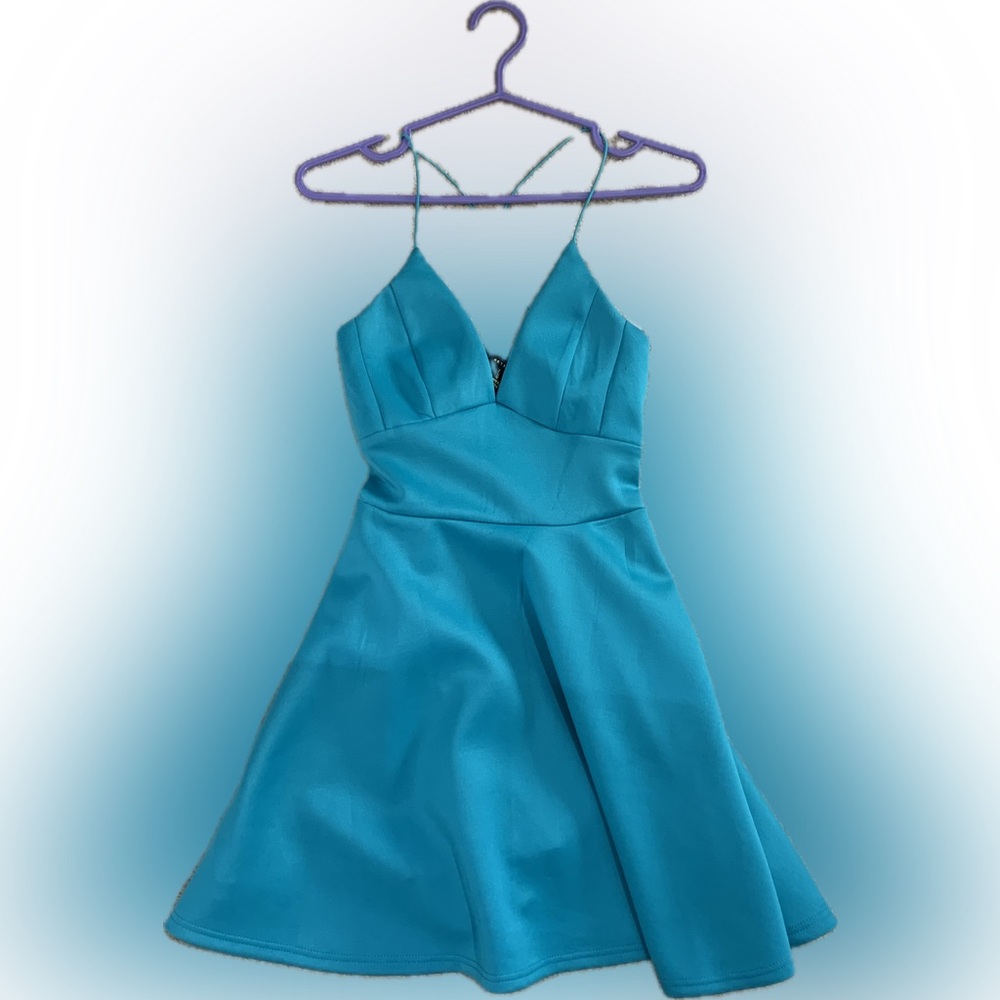 Revamped Turquoise Blue Fit and Flare A-line Mini Skater Dress 👗